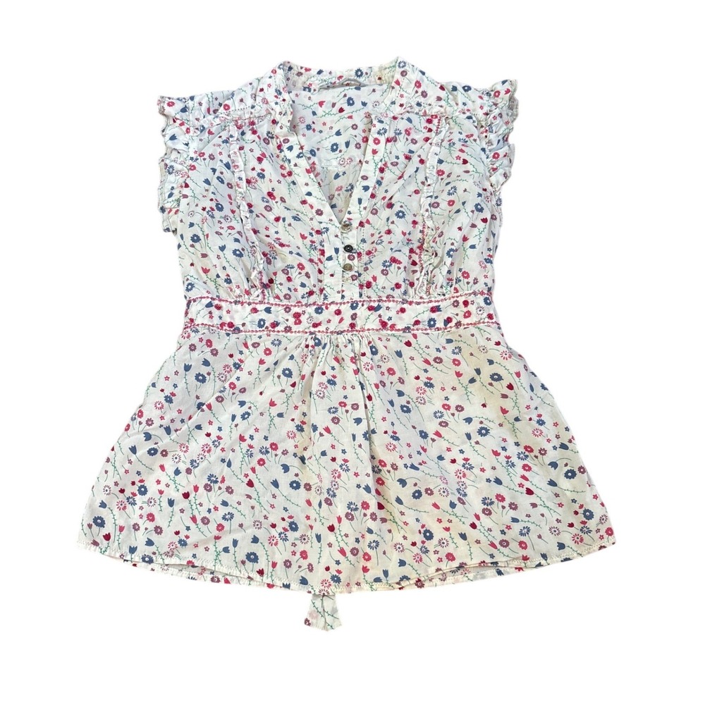 Redherring Floral Blouse Kids‎ White Boho Ruffle Sequin Top SIZE 14